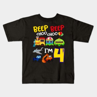 Beep Beep Chooo Chooo I am 4 Birthday Kids Kids T-Shirt